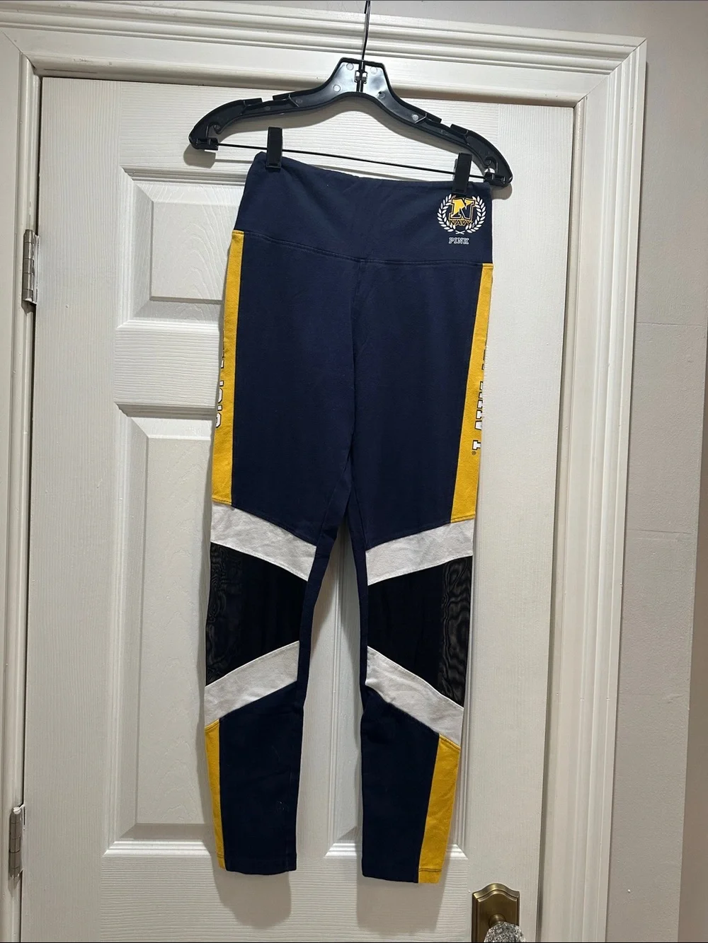 PINK Victoria's Secret Navy, Yellow & White Colorblock Leggings